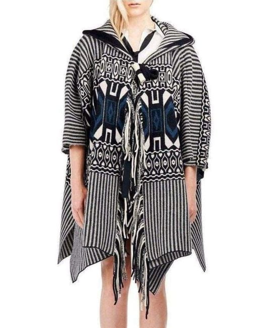 Chloé Black Intarsia Hooded Cape Poncho