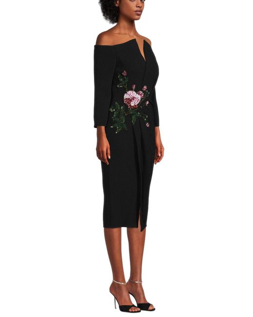 Oscar de la Renta Black V-neck Crystal Cocktail Dress