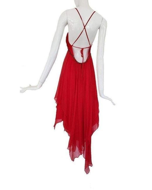 BCBGMAXAZRIA New Red Silk Asymmetrical Embellished Dress
