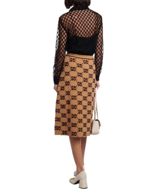 Gucci Natural GG Logo Jacquard Wool Bouclé Midi Skirt