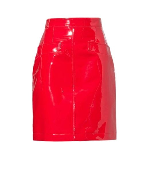 Gucci Red Vinyl Mid Waist Midi Skirt