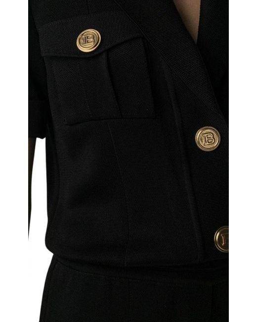 Balmain Black Peak Lapel Knitted Jumpsuit Fr 42 (us 10)