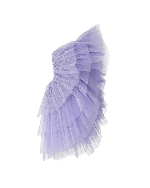 Pamella Roland Purple Pleated Tulle Mini Dress