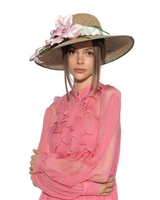 Gucci Natural Floral Detailed Wide Brim Hat