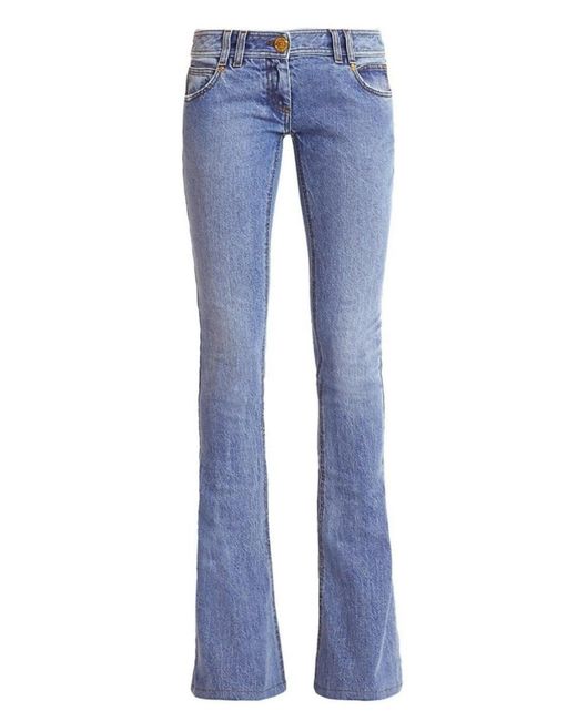 Balmain Blue Monogram Low-rise Bootcut Jeans