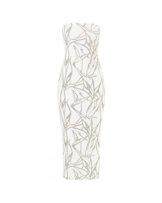 Alexandre Vauthier White Beaded Strapless Midi Dress
