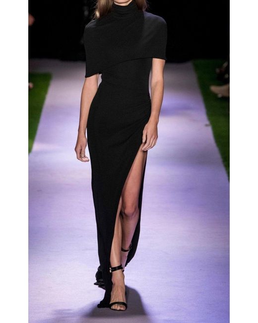Brandon Maxwell Black Cape-effect Draped Stretch Jersey Gown