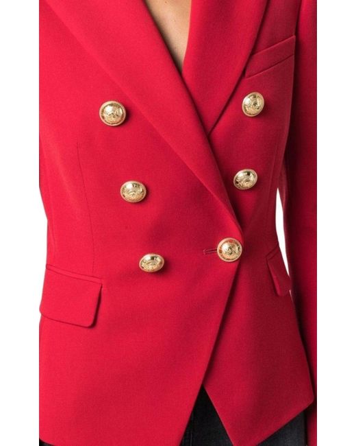Balmain Red Double Breasted Tailored Wool Blazer
