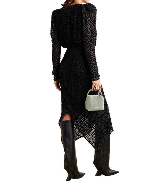 Isabel Marant Black Maray Metallic Printed Silk Midi Dress
