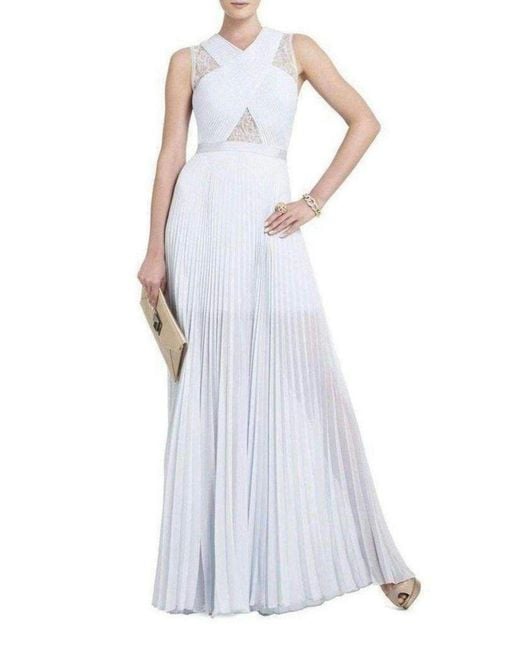 BCBGMAXAZRIA Caia Crystal Blue Chiffon Pleated Dress