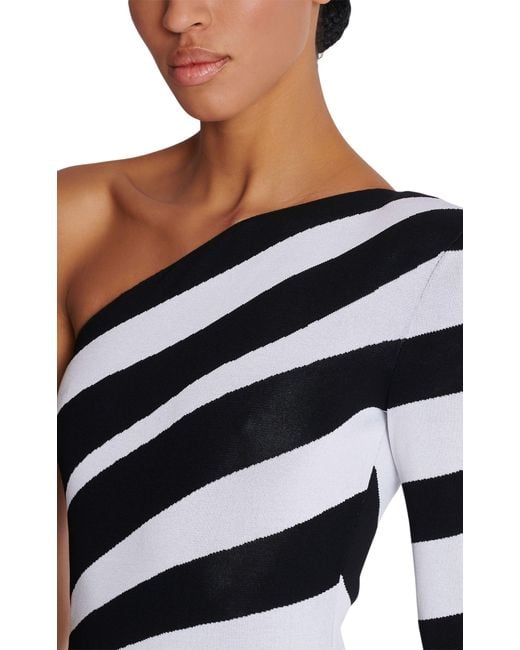 Balmain Multicolor Striped One-Shoulder Gown