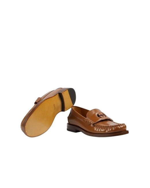 Gucci Brown Cut-out GG Leather Loafers