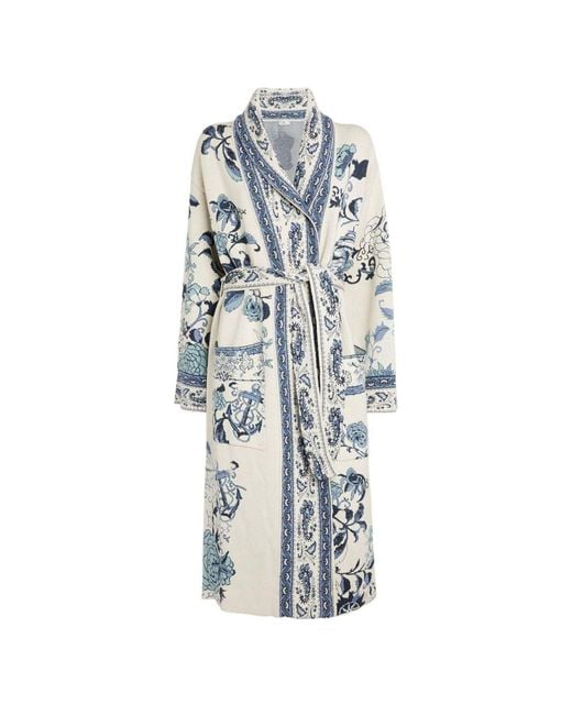 Etro Blue Floral Print Wrap Coat