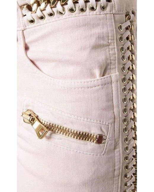 Balmain Pink Low Rise Lace Chains Biker Jeans Fr 40 (us 10)