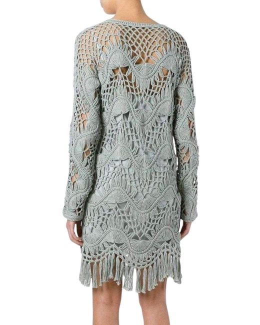 Chloé Gray Fringed Macrame Dress