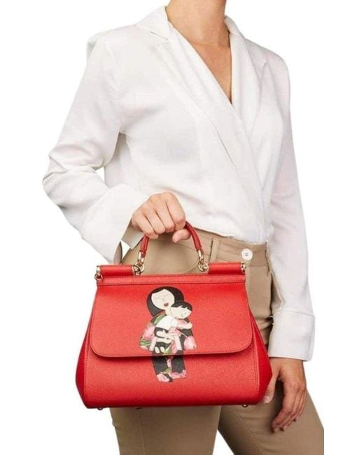Dolce & Gabbana Red Family Print Sicily Tote Bag Regular