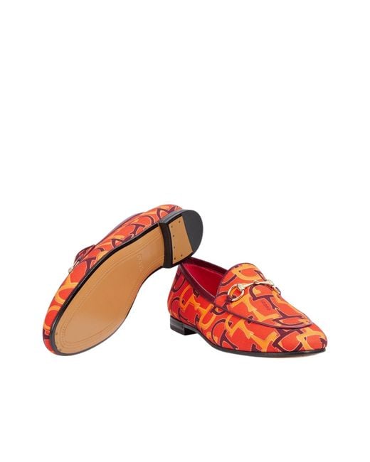 Gucci Red Jordaan Orange Horsebit Canvas Loafer