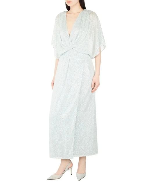 Kiton Blue Micro Sequin Column Dress With Draped Overlay