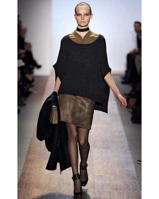 BCBGMAXAZRIA Brown Leather Embossed Skirt
