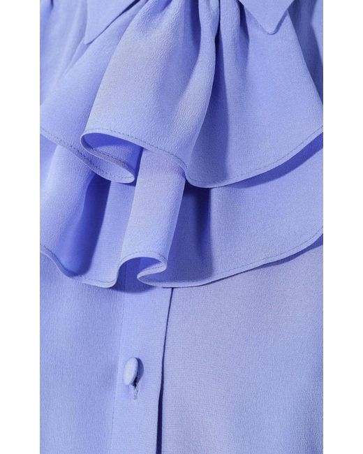 Gucci Blue Ruffle-neck Silk Blouse