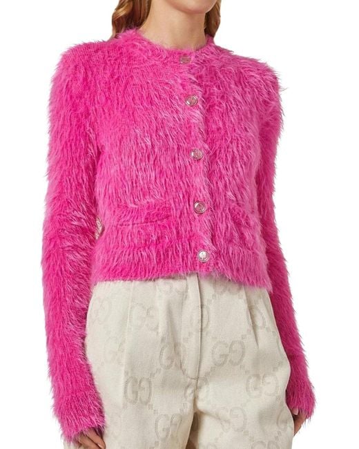Gucci Pink Brushed Wool Cardigan