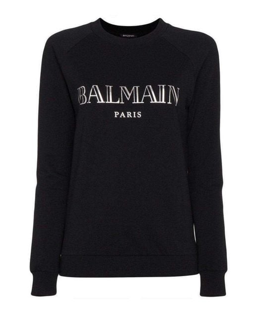 Balmain Black Crewneck Silver Logo Sweater
