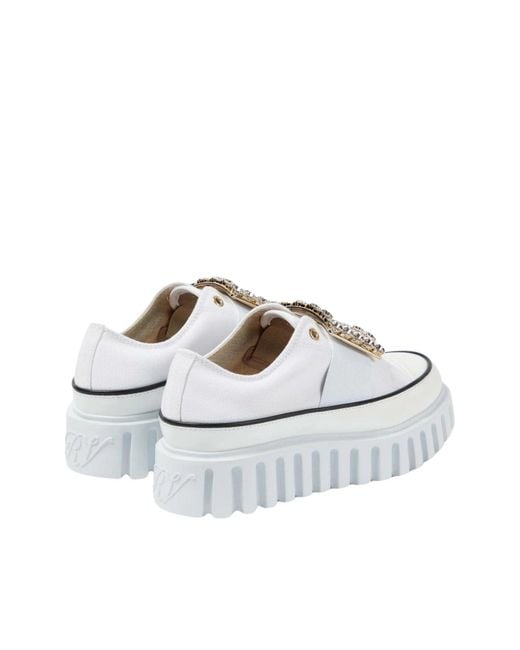 Roger Vivier Viv' Go-thick Buckle White Platform Sneakers