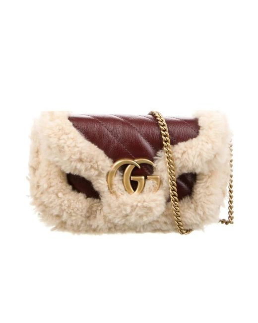 Gucci Pink Shearling Trim Super Mini GG Marmont Bag