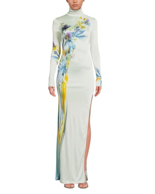 Galvan Green Thistle Print Liquid Jersey Gown