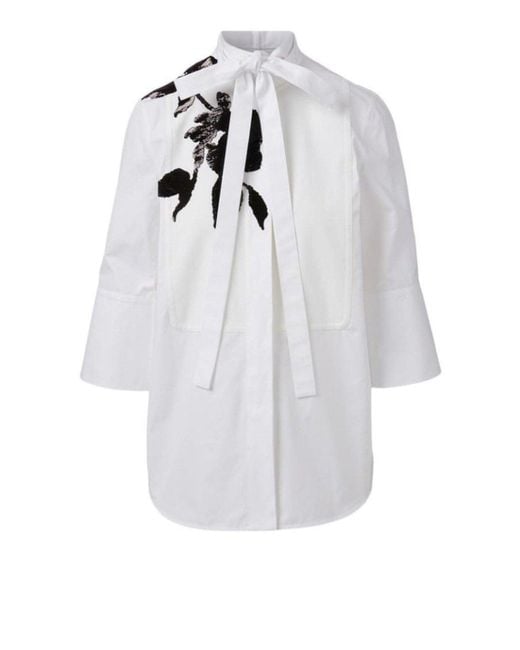 Valentino White Floral Embroidery Cotton Shirt With Tie It 40 (us 4)