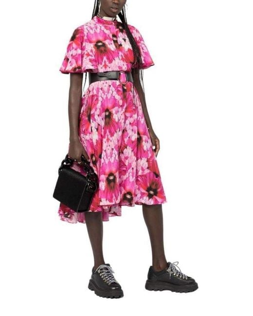 McQueen Orchid Pink Floral Print Endangered Silk Midi Dress