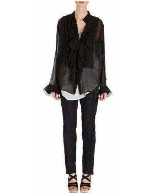 Dries Van Noten Black Ruffle Cotton Silk Blend Shirt