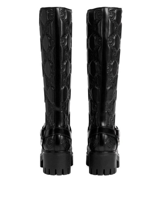 Gucci Black GG Matelassé Lug Sole Boots