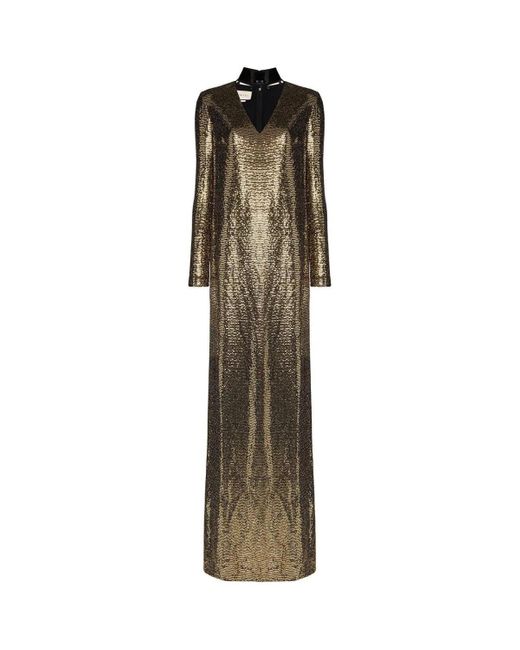 Gucci Synthetic Patent Choker Chainmail Gown in Gold (Green) | Lyst