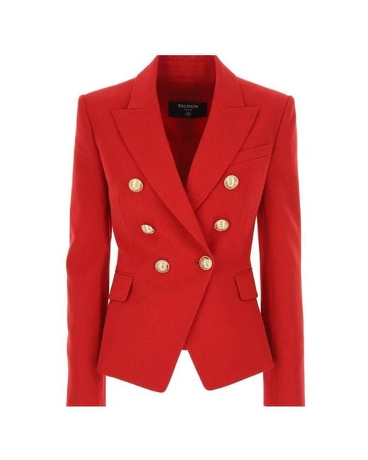 Balmain Red Double Breasted Tailored Wool Blazer