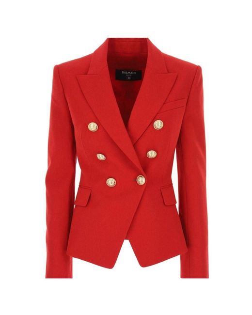 Balmain Red Double Breasted Tailored Wool Blazer