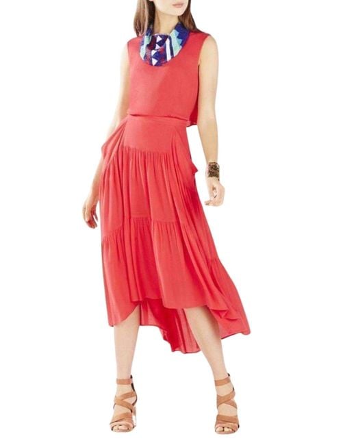 BCBGMAXAZRIA Red Draped Peasant Skirt Dress