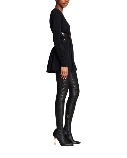 Balmain Black Sequin-embellished V-neck Mini Dress