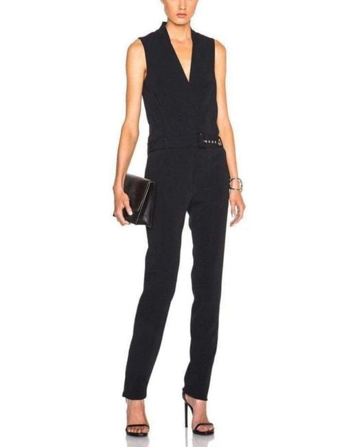 Mugler Blue Sleeveless Stretch Crepe Jumpsuit