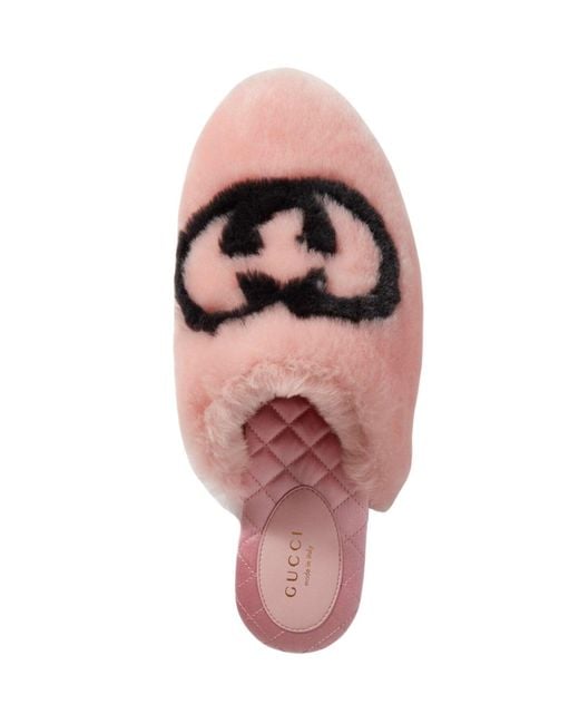 Gucci Interlocking G Faux Fur Slippers In Pink