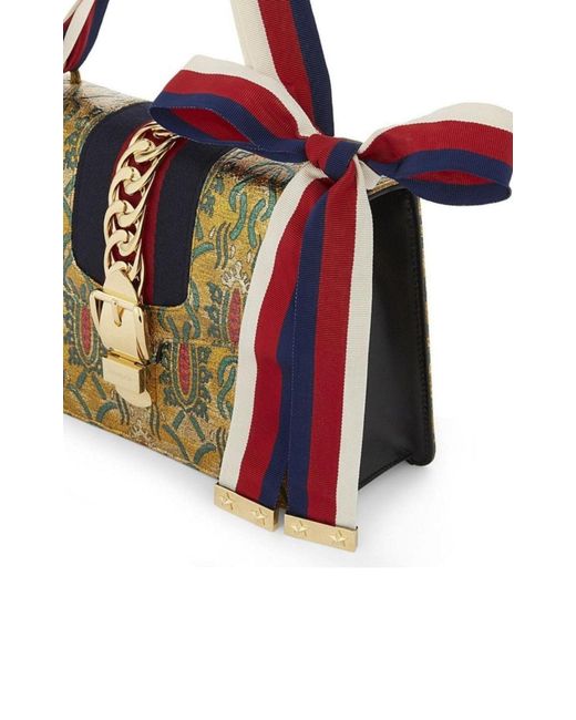 Gucci Red Sylvie Multicolor Brocade Bag