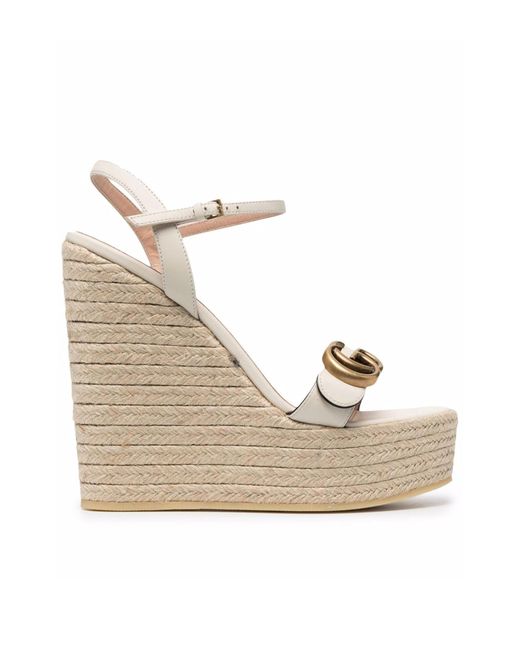 Gucci Natural Leather Wedge Espadrille Sandals