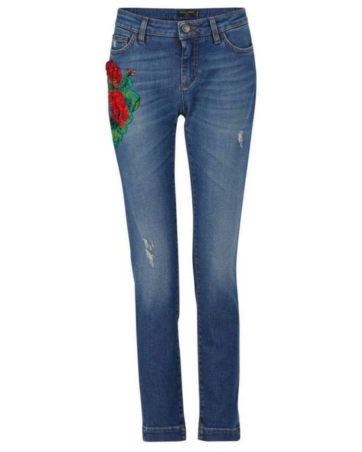Dolce & Gabbana Blue Embroidery Skinny-fit Jeans