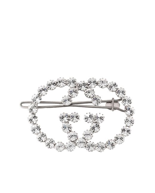 Gucci White Crystal-embellished Interlocking G Hair Clip