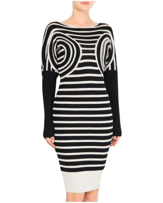 Jean Paul Gaultier Blue Mixed Wool Striped Optical Illusion Dress