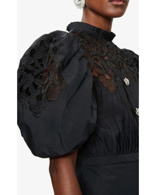 Alessandra Rich Black Taffeta Mini Dress With Lace