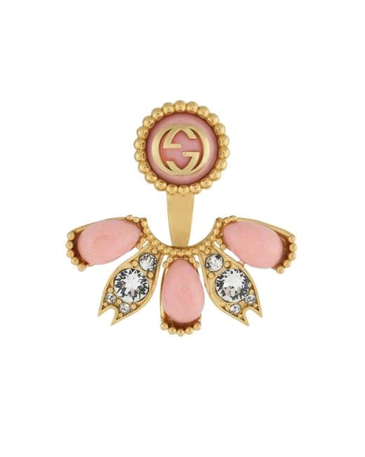 Gucci Metallic Interlocking G Crystal Single Earring In Gold-tone Brass