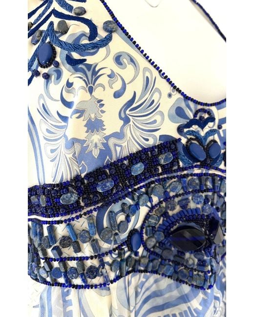 Emilio Pucci Blue Greek Bleach Lazurite Silk Halter Gown Dress