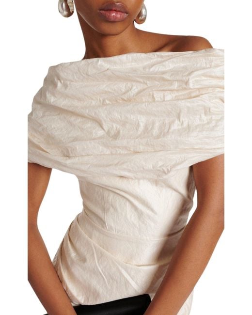 Maticevski Natural Amber Draped Cotton Midi Dress Pearl Crush