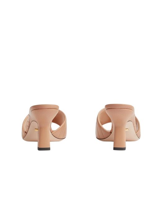 Gucci Pink Double G Beige Leather Slide Sandals